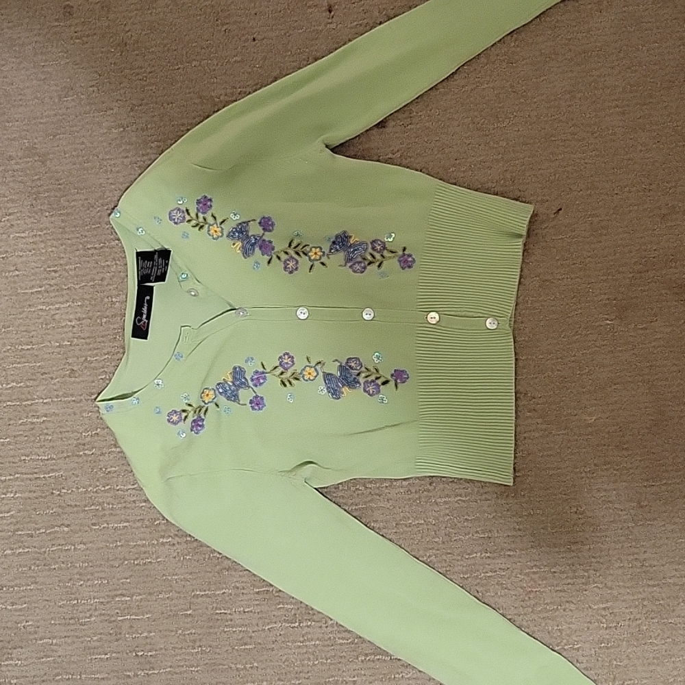 Girls green applique cardigan size 14